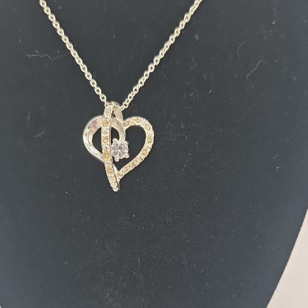 Avon Dual Heart Necklace with Silver and Gold Accents